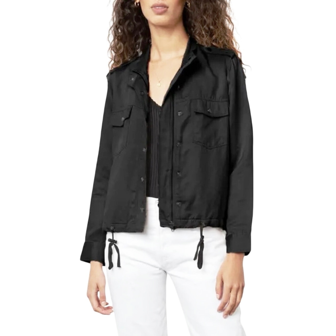 Rails Women’s Collins Linen Blend Black Cropped Military Zip Up Jacket